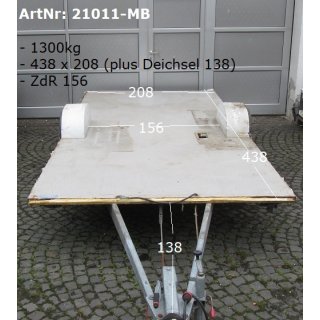 Plattformanhänger 1300kg ca 438  x 208 (+138) iideal für TINY House, Quad- Zweirad-Maschinentransporter gebr.  mit Brief