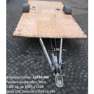 Plattformanhänger 1100kg ca 424 x 201 mit Brief, Alko, ideal für TINY House, Quad- Zweirad-Maschinentransporter gebr. (Bürstner Lux E653 4602 BJ 88)