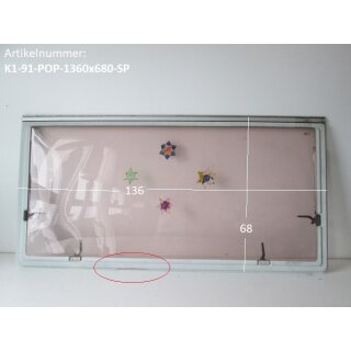 Knaus Wohnwagenfenster ca 136 x 68 Südwind Polyplastic 43R-001745 E1 PMMA zB 440  gebr. - SP  (Ausstellfenster/Aufstellfenster)