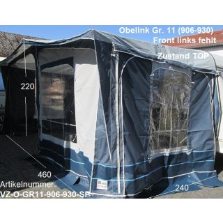 Vorzelt Gr. 11 906-930cm Obelink Hypercamp Tencate gebr. - linke Vorderwand fehlt - Sonderpreis - mit Stahlgestänge ca 460 x 240 H220