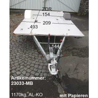 Plattformanhänger 1170kg ca 493 x 209 mit Brief, ZdR 154, Alko, ideal für TINY House, Quad- Zweirad-Maschinentransporter gebr. mit Papieren (Dethleffs RM3 BJ 91 NewLine 420)