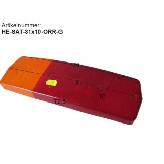 Hella SATURNUS Rückleuchtenglas ca 31 x 10 Wohnwagen, gebr., orange 6021 / rot 7024 / rot 7025 (ohne Sockel) zB Adria 405 Opatija Sonderpreis