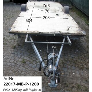Plattformanhänger 1200kg ca 504  x 208 +136 mit Brief, ZdR 170, Peitz-Achse,  ideal für TINY House, Quad- Zweirad-Maschinentransporter gebr. (Hobby 545 BJ 87)