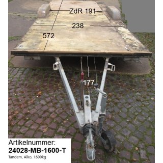 Plattformanhänger 1600kg ca 572 x 238 (+177 Deichsel) mit Brief, Doppelachser (Tandem) ideal für TINY House, Quad- Zweirad-Maschinentransporter gebr. (Fendt E801 Diamant 590A BJ92) Alko 4Loch