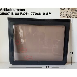 Bürstner Wohnwagenfenster ca 77 x 61 cm Roxite 94 D399 7390  (zB E374/E653 4602) gebraucht - Sonderpreis (Riss Innenscheibe)