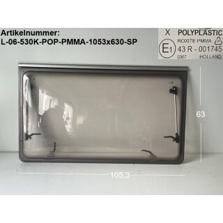 LMC Wohnwagen Fenster ca 105,3 x 63 gebraucht, Sonderpreis (Schmutz innen) Polyplastic Roxite PMMA 43R-001745 0306 (zB LMC 530K BJ 2006)