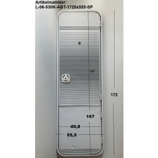 LMC Wohnwagen Aufbautür ca 172 x 55,5 bzw 167 x 49,8 mit Rahmen ohne Schlüssel gebraucht (aus LMC 530 K BJ 2006) (Eingangstür) Sonderpreis (Beule unten), mit Tür-Spion