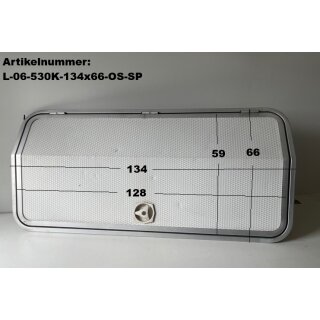 LMC Wohnwagen Gaskastendeckel gebr. ca. 134 x 66 bzw 128 x 59 ohne Schlüssel Sonderpreis (zB 530K BJ 2006) mit Hebemechanik-Arm - Bugfrontdeckel / Bugklappe / Gasklappe / Flaschenkastendeckel / Flaschenkastenabdeckung