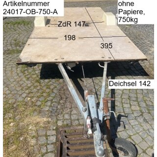 Plattformanhänger 750kg ca 395  (+ 142 Deichsel) x 198, ZdR 147,  ideal für TINY House, Quad- Zweirad-Maschinentransporter gebr. (Adria 410 TD BJ91)