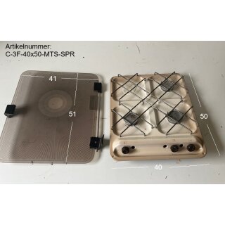Cramer Wohnmobil-Kochfeld 3-flammig gebraucht 50mba gebraucht (Emaille) ca 40 x 50 mit Typenschild CE-1129 - Sonderpreis (Rost unten) - mit Glasabdeckung/Glasplatte