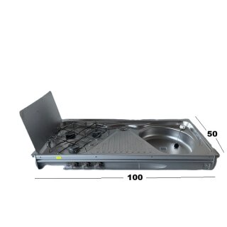 Cramer Kochfeld 50mba 3-flammig (links) mit Spülbecken gebraucht ca 100x50 cm (zB Knaus Azur 590 BJ 1998) ohne Typenschild Seriennummer 63391198