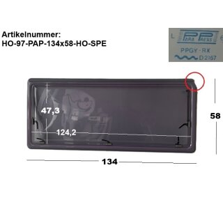 Hobby Wohnwagenfenster Parapress gebraucht ca 134 x 58 bzw 124,2 x 47,3  (PPGY-RX D2167) mit Hobby-Logo unten rechts, Rand hellgrau (aus Hobby 440 BJ 97) Sonderpreis (Ecke oben rechts)