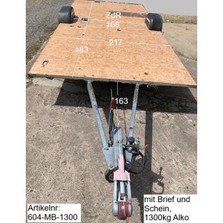 Plattformanhänger 1300kg ca 483 x 217 (plus 163 Deichsel) mit Brief, ZdR 168, ideal für TINY House, Quad- Zweirad-Maschinentransporter gebr. (von Bürstner H060 BJ 2002)
