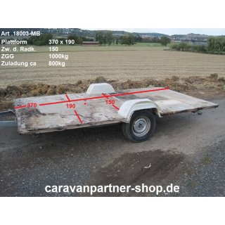 Plattformanhänger 1000kg ca 370 x 190 gebraucht mit Brief