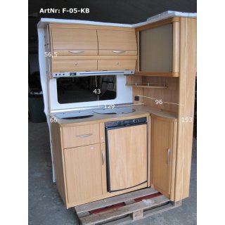 Küchenblock Fendt (Vollausstattung) gebraucht mit Kühlschrank, Kocheinheit, Spülbecken, Ober/Unter-Schränke